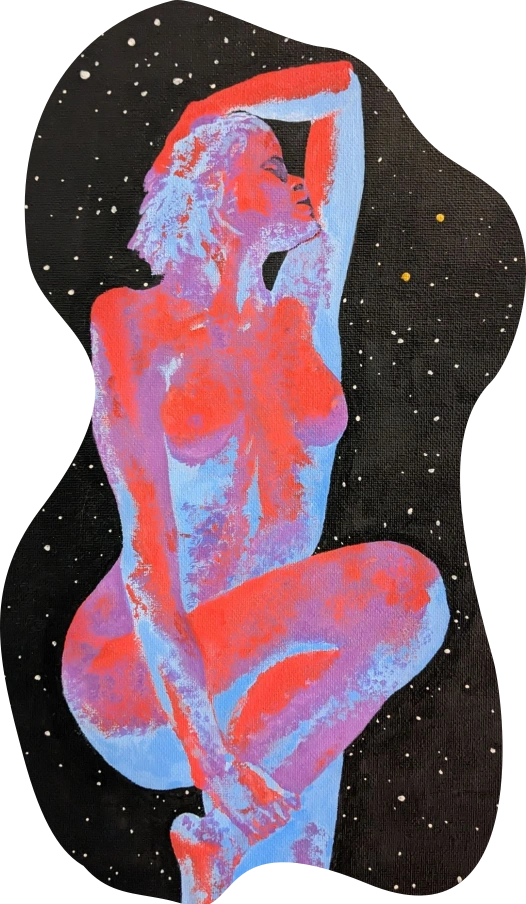 abstract painting of woman in neon space colours